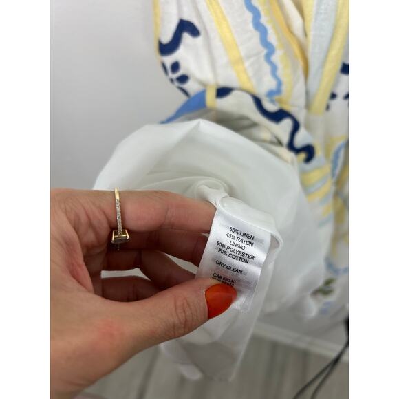 Caroline Constas Palm Tree Print A Line Linen Blend Midi Dress White S Coastal - Picture 8 of 9